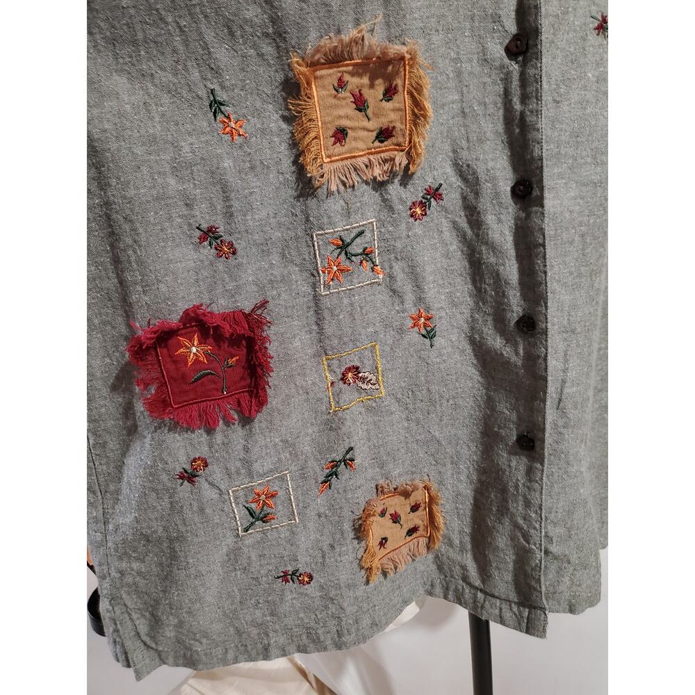 Vtg Bobbie Brooks Layered Embroidered Patch Button Top Size XL Cottage Hippie - Picture 5 of 13